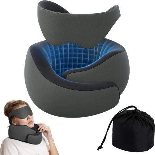 JINXIA Travel Pillow for Neck with Storage Bag,Travel Neck Pillow Memory Foam with Eye Patch for Plane Cars Trains Office,Breathable Fabric&Lightweight for Neck, Dark Gray