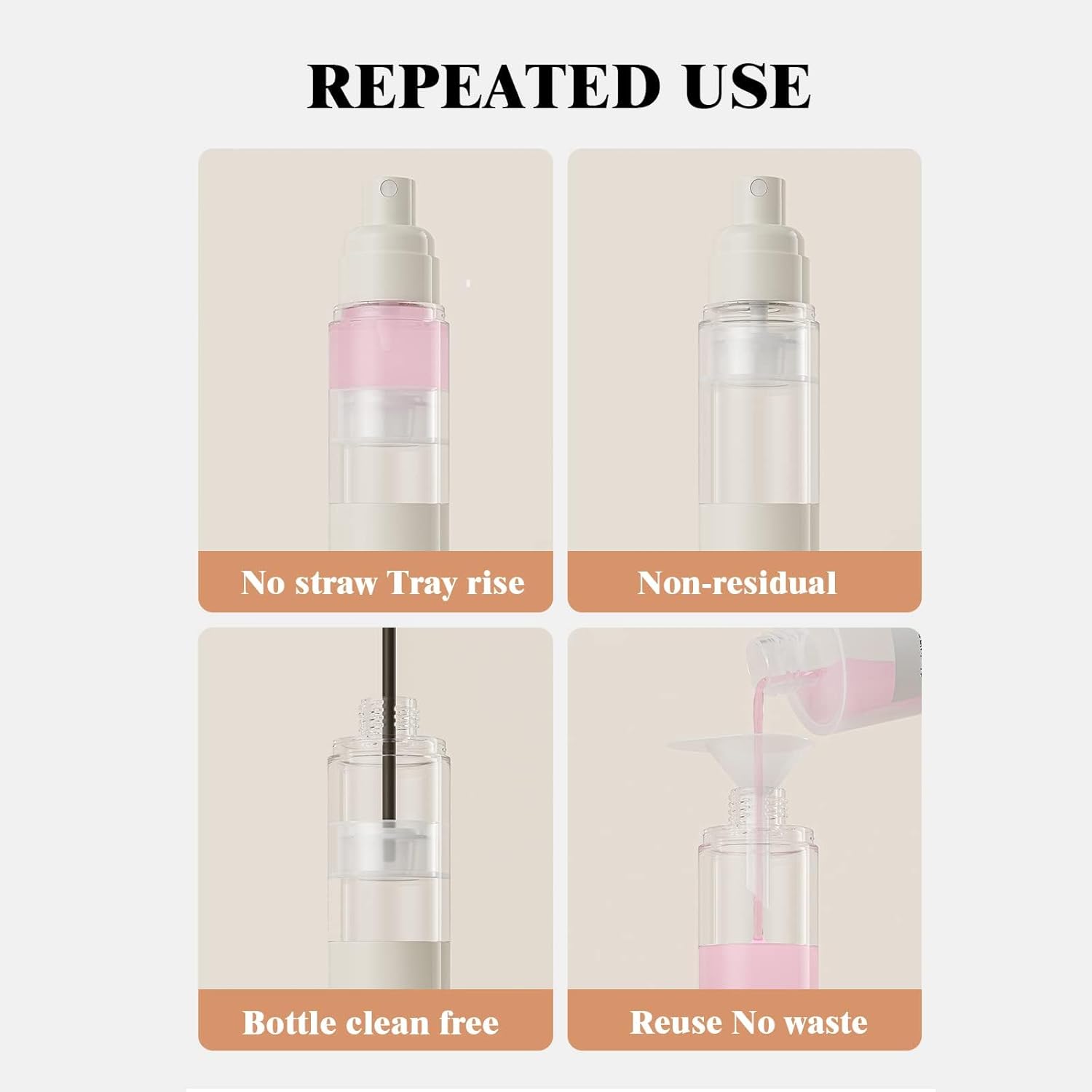 MHWL 5 Pcs TSA-Approved Travel Bottles Set - Airless Pump and Spray Bottles for Toiletries - 15/30/50ml Refillable Containers (Nordic color scheme) - Image 6