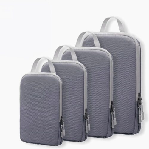 Plobeca 4 Set Compression Packing Cubes for Travel, Lightweight Luggage Organizer Bags with Handle, Expandable Suitcase Organizer, Clothes Storage Bags (Gray)