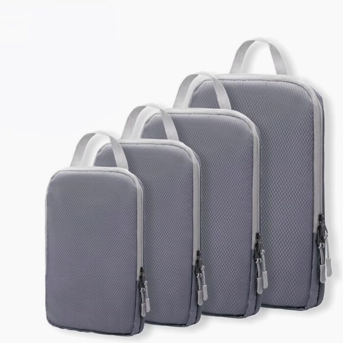 Plobeca 4 Set Compression Packing Cubes for Travel, Lightweight Luggage Organizer Bags with Handle, Expandable Suitcase Organizer, Clothes Storage Bags (Gray)