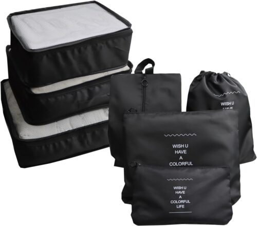 GUIFIER 7 Set Packing Cubes Travel Organizer, Travel Storage Bags for Luggage, Compression Packing Bags Travel Cubes Laundry Pouches for Backpack Suitcases Clothes Underwear Cosmetics (Black)