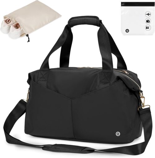 Ceneda Personal Item Bag 16 Inch Small Duffel Bag Travel Bag with Wet Pocket Gym Bag Tote Duffel Bag Overnight Bags Weekender Bag for Women and Men Carry On Bag (Black)