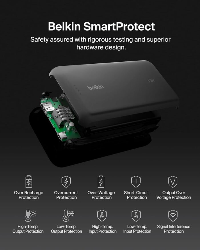Belkin Portable Charger, Power Bank with Integrated Cable 20000 mAh 30W - Fast Charging USB C Power Delivery, iPhone Charger - iPhone 16 Series, iPad Pro, Galaxy S25 Series, & More - Black - Image 9