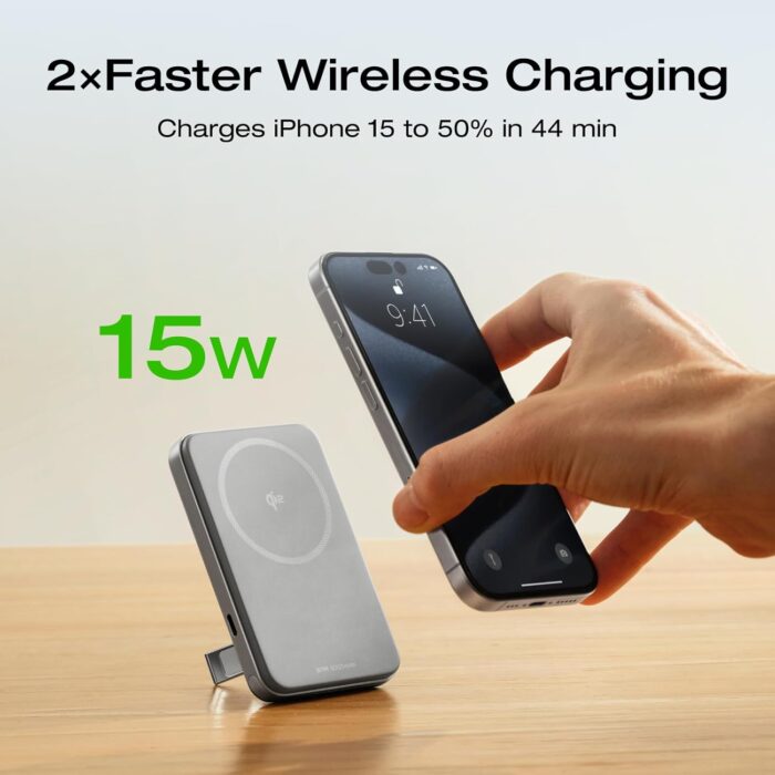 EF ECOFLOW Rapid Power Bank Wireless 5000mAh, Qi2 Certified Ultra-Fast Magnetic Portable Charger with Stand & Built-in USB-C Cables, Battery Pack Compatible with iPhone 16/15, Samsung, iPad, AirPods - Image 3