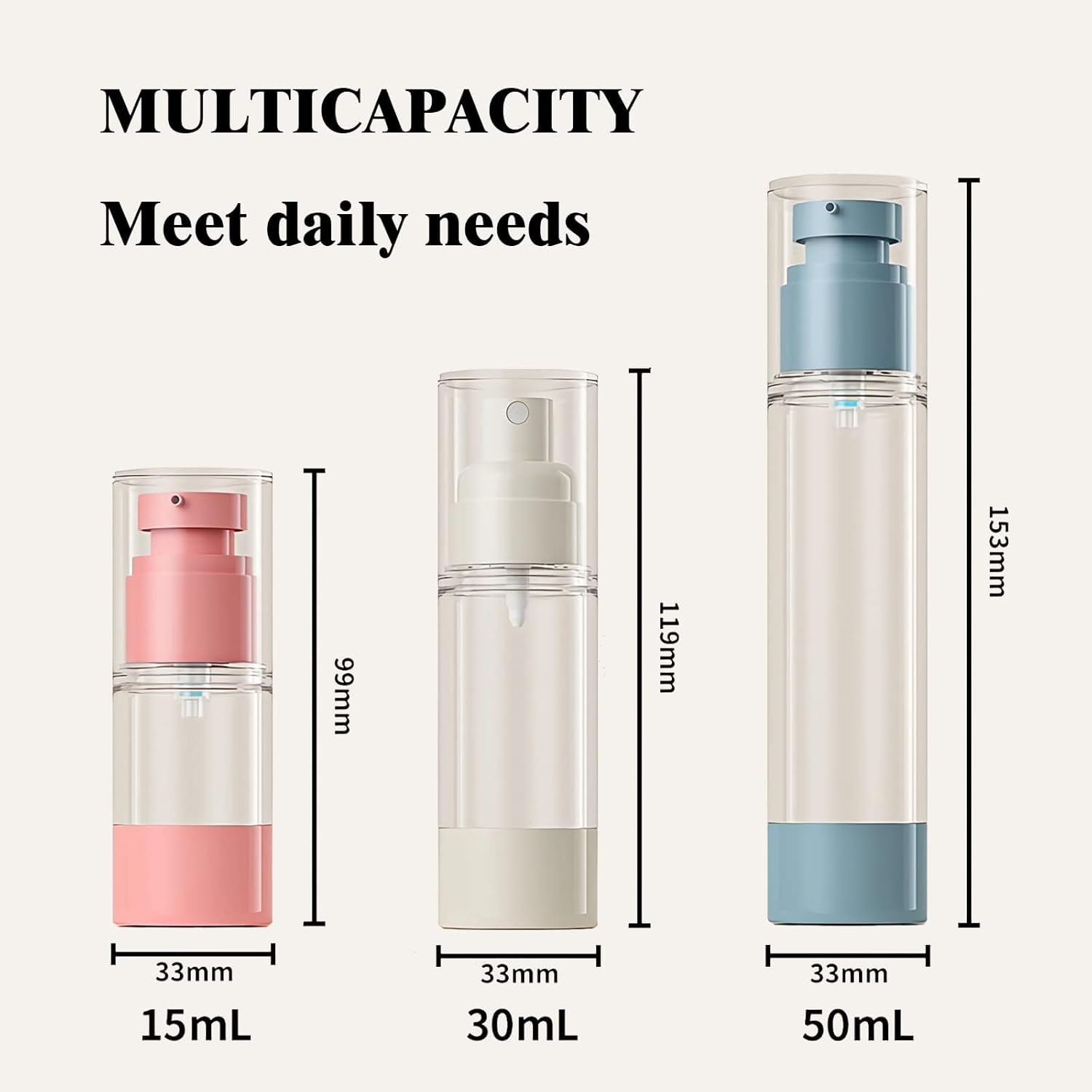 MHWL 5 Pcs TSA-Approved Travel Bottles Set - Airless Pump and Spray Bottles for Toiletries - 15/30/50ml Refillable Containers (Nordic color scheme) - Image 3