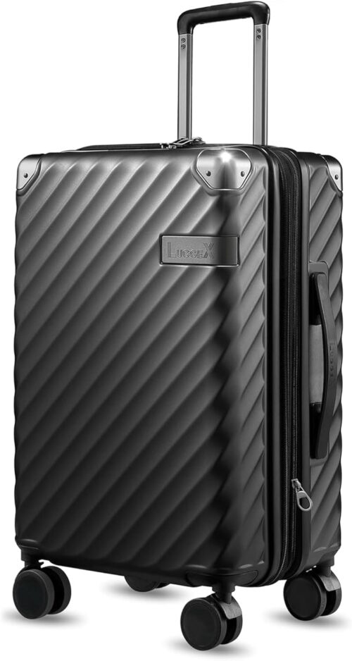 LUGGEX Carry On Luggage for Airplanes, Polycarbonate Expandable Hard Shell Suitcase for Travelling, Charcoal Metallic