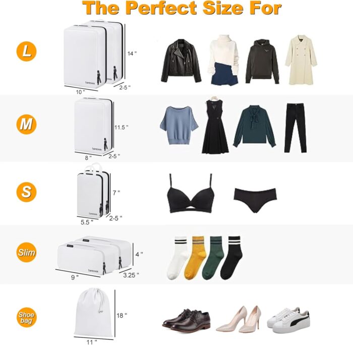 Compression Packing Cubes, Lumesner 8 Set Travel Packing Cubes for Carry on Suitcases, Compression Suitcase Organizers Bag Set & Travel Cubes (8-piece, White) - Image 2