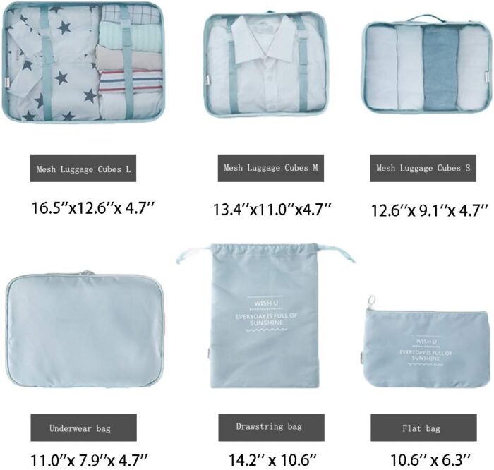 PROMUN Travel Packing Cubes, 6 Set Luggage Organizer with Laundry Bag, Luggage Compression Pouches, Waterproof and Rip Resistance(Blue) - Image 3