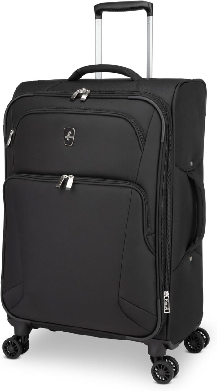 ATLANTIC Artisan III Medium Checked Luggage — Expandable Suitcase with 8 Spinner Wheels, Lockable Zipper Puller Heads, and Lightweight Construction — Black, 24-inch