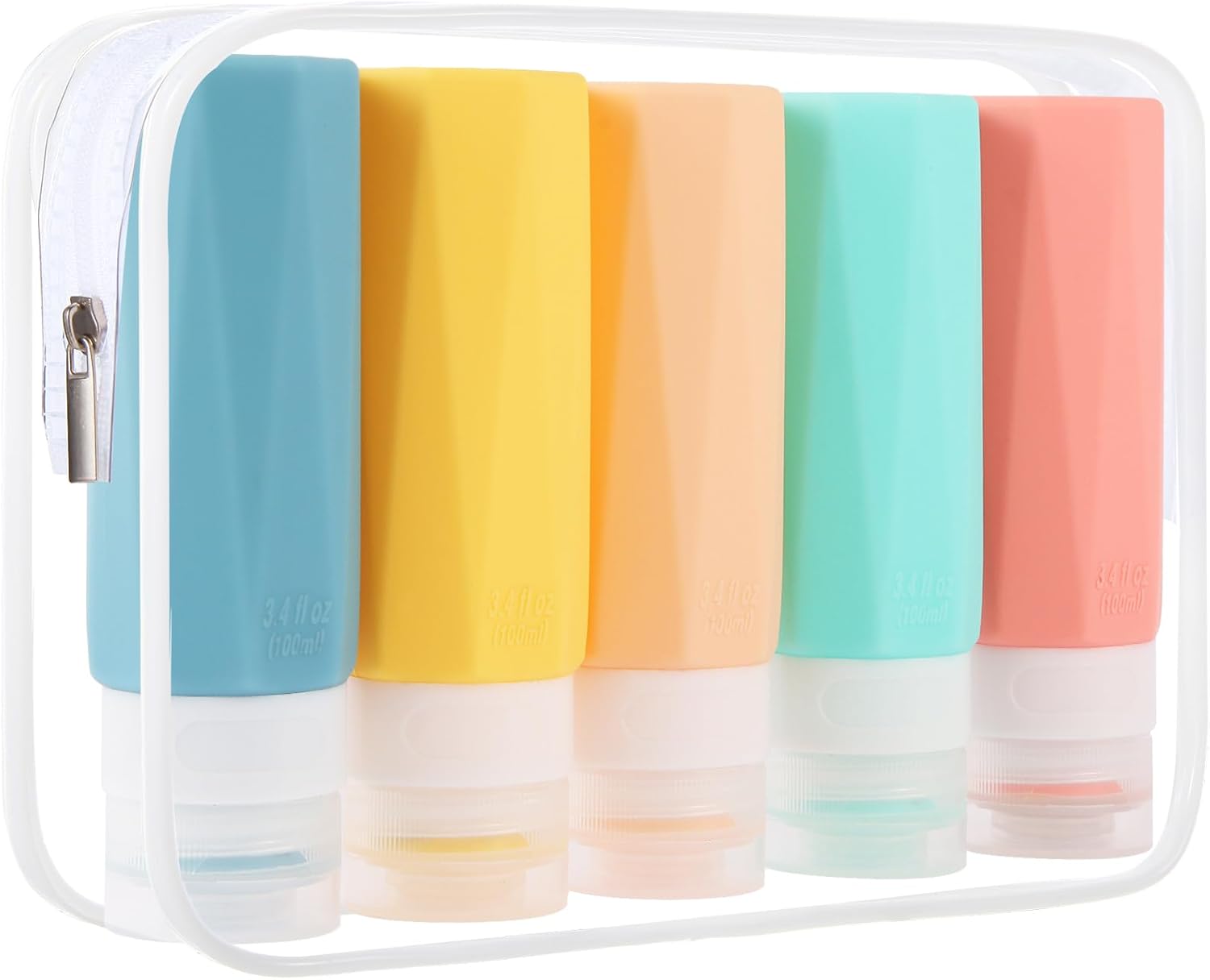 Weseewd 100ml Travel Bottles for Toiletries, 5 Pack TSA Approved Silicone Travel Size Toiletries Bottles, Refillable Leak Proof Travel Accessories Essentials for Cometic Shampoo Conditioner Lotion