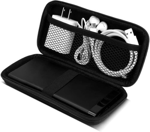 Travel Case for Electronics Cable Organizer, COOYA Hard EVA Carrying Case Tool Case, Protective Power Bank Carry Case Storage Bag Dual Zipper Pouch for External Battery, Cables, Headphones, Charger