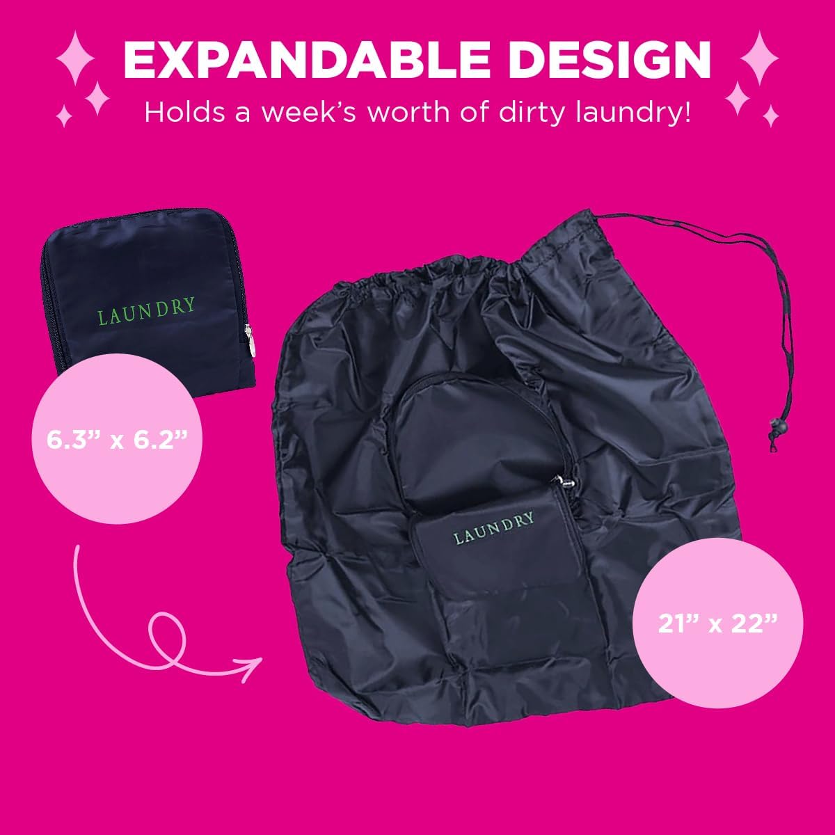 Miamica Foldable Travel Laundry Bag, Lightweight Travel Accessories, Navy & Green, One Size, Laundry Print - Image 2