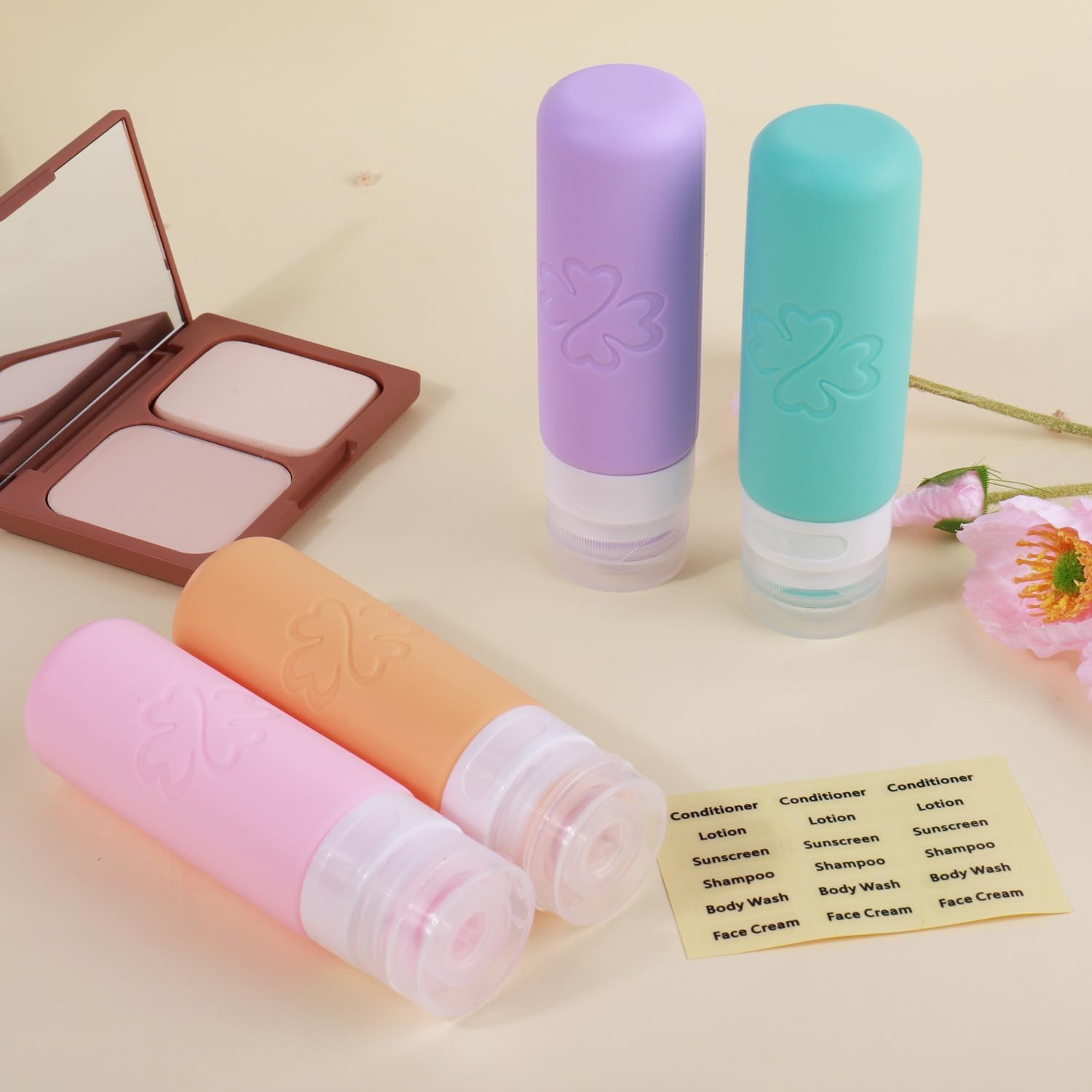 GLAMFIELDS Travel Bottles for Toiletries, Silicone Containers 3oz Size Leak Proof for Shampoo,Easy to Squeeze and Portable, TSA Approved Essentials for Traveling with Labels (4 Pack) Macaron - Image 5