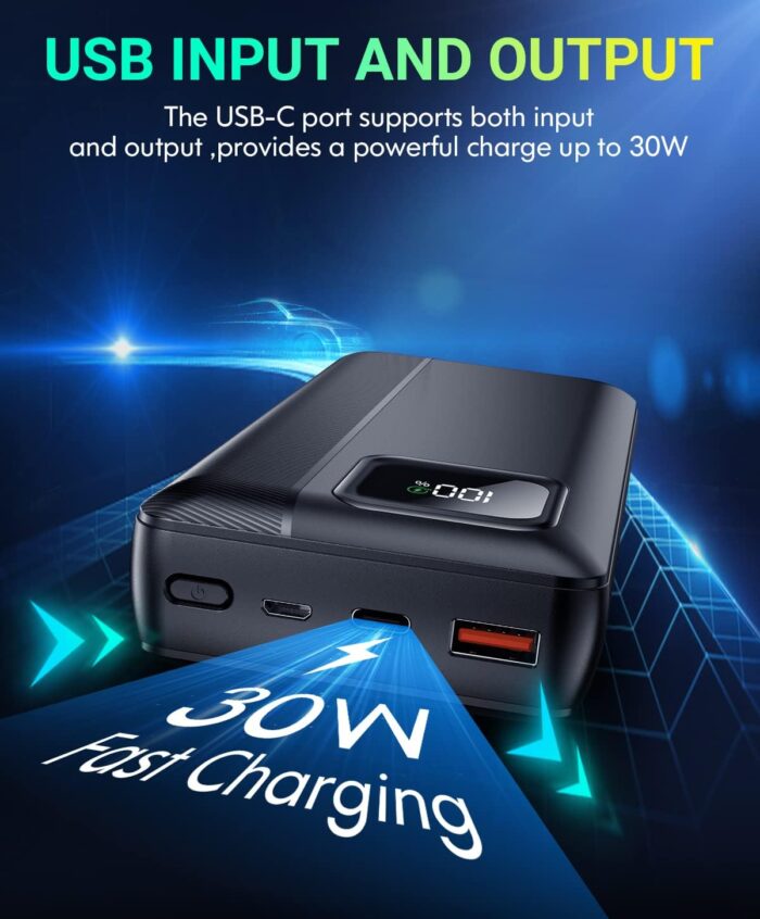Power-Bank-Portable-Charger - 40000mAh Power Bank Support PD 30W and QC4.0 Fast Charging wiht Built-in 2 Output Cable and LED Display for iPhone and Android Phones and Most Electronic Devices - Image 3
