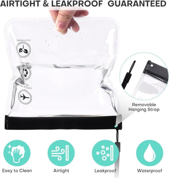 5pcs Clear Travel Toiletry Bags-20x20cm TSA Approved Quart Size Waterproof Liquids Bag -100% 3-1-1 Compliant Clear Travel Bags for Toiletries & Cosmetics- 1L Travel Essentials Makeup Bag - Image 3