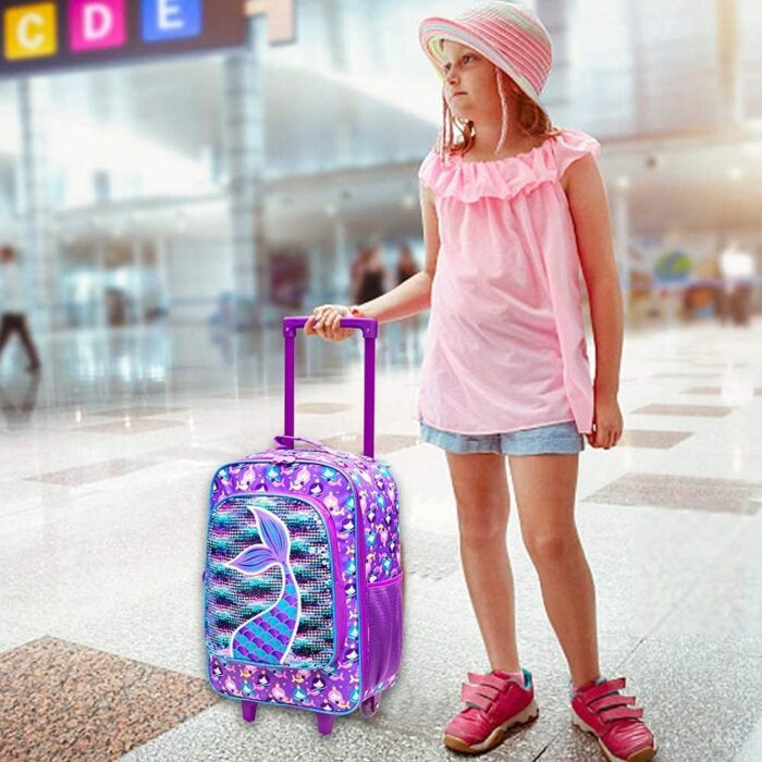 Kids Suitcase with Wheels for Girls, Mermaid Rolling Luggage for Toddler Children - Image 2