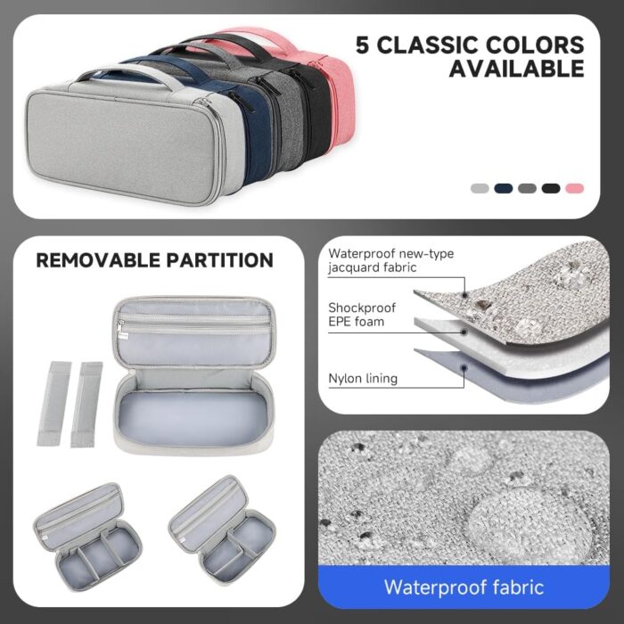 Teskyer Cable Organizer Bag, Portable Travel Accessories Electronics Organizer Pouch, Waterproof Electronics Accessories Storage Bag for Cables, Chargers, Earphones, Hard Drives - Grey - Image 2