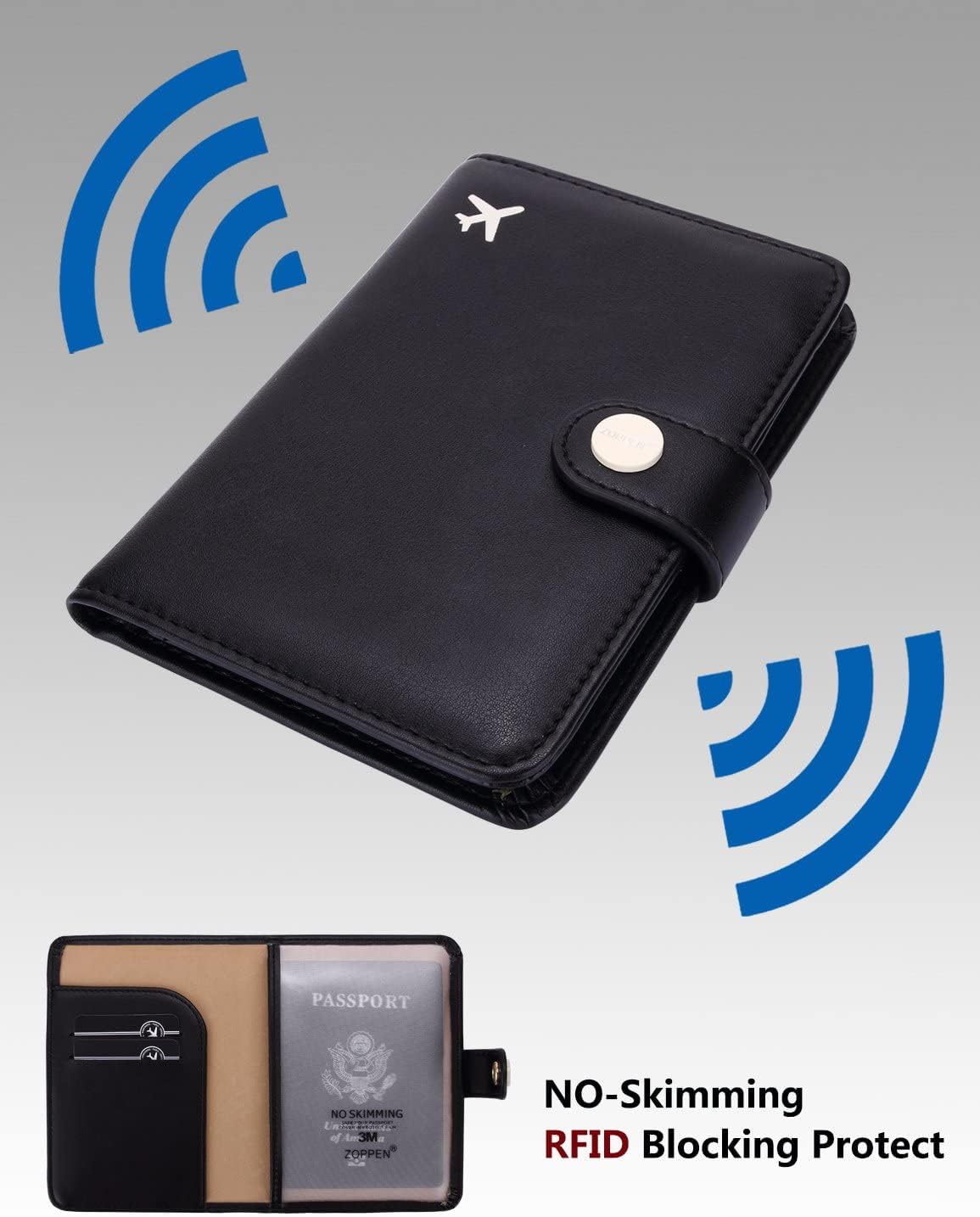 Zoppen RFID Blocking Travel Passport Holder Cadanian Passport Cover Slim Id Card Case (#1 Black) - Image 5