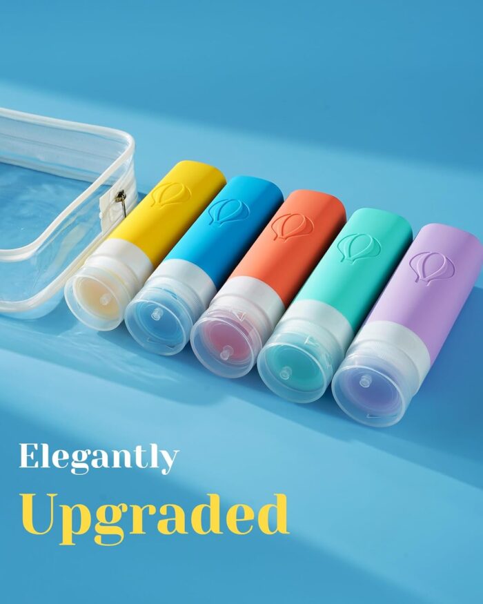Advanced Triple-Seal Leakproof Thick Travel Bottles for Toiletries - Lesnorry Travel Containers for Toiletries with Waterproof Zipper, Travel Essentials Kit - Includes 5x90ml Bottles, 2 Sets of Labels - Image 7