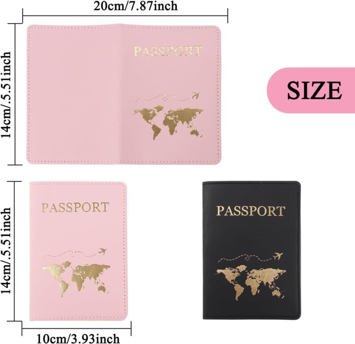 FuninCrea Passport Holder, PU Leather Passport Cover Travel Wallet with Multiple Slots, Slim Passport Wallet with Golden Pattern for Passport, Business Cards, Credit Cards, Boarding Passes (Pink) - Image 2
