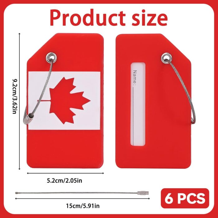 6 Pack Luggage Tags, OIFEN Silicone Travel Suitcase Baggage tag Canada Bag Labels with Name Card Privacy Protection (Maple Leaf) - Image 4