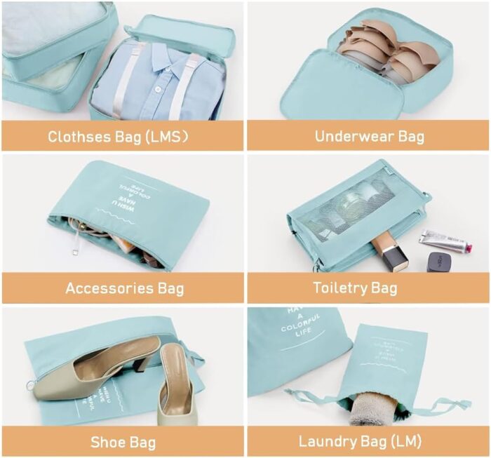 9 Set Packing Cubes for Suitcases, Travel Luggage Organizers, with Clothes Storage Bags, Toiletry Bag, Shoe Bag, Underwear Bag, Laundry Bag, Sock Bag, Accessories Bag (Lake Blue) - Image 2