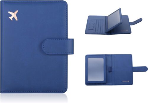 Deziliao Passport and Vaccine Card Holder Combo, PU Leather Passport Holder with Vaccine Card Slot, Passport Wallet for Men and Women…, Blue, Upgrade