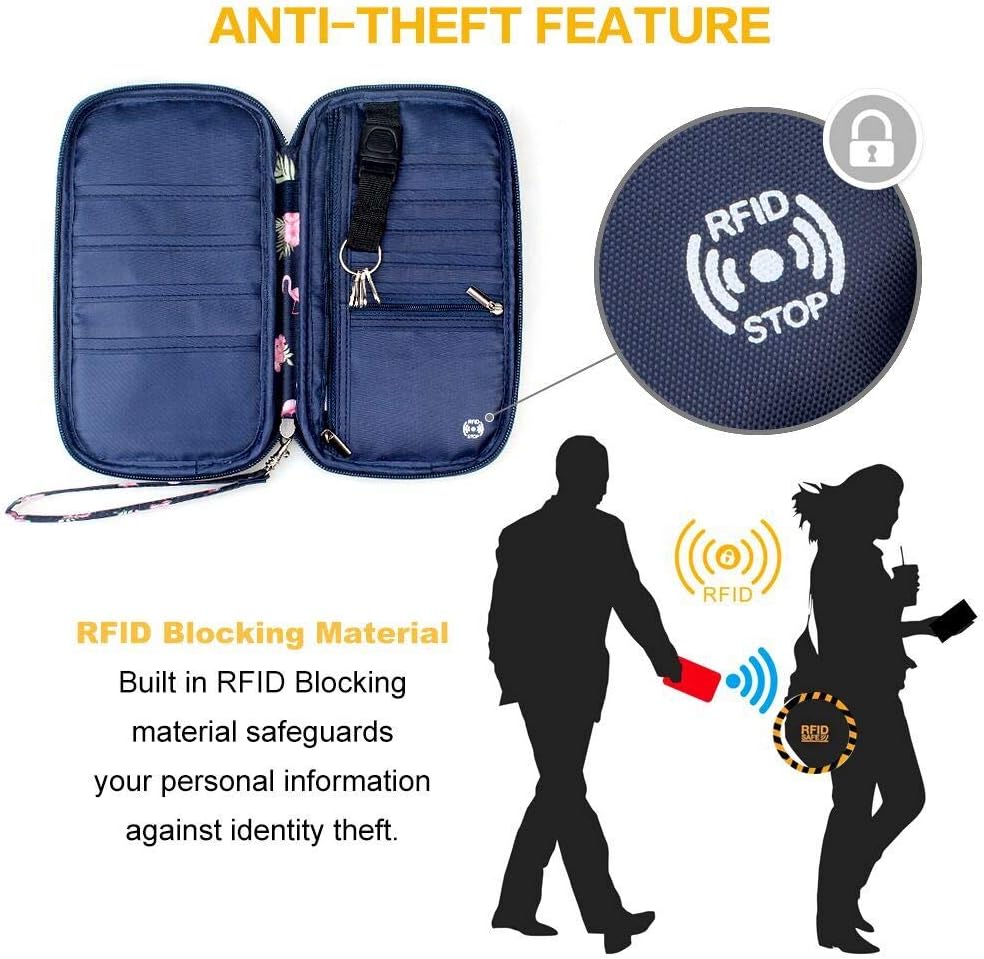 RFID Family Passport Wallet Holder Waterproof, Travel Document Organizer Credit Card Clutch Bag for Men Women (Flamingo) - Image 6