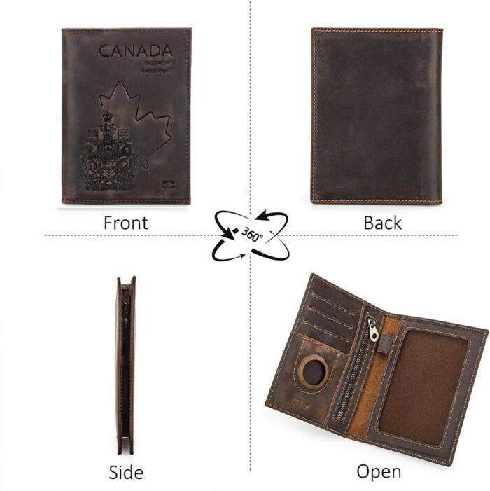 CONTACT'S Full Grain Leather Airtag Passport Holder RFID Blocking Travel Passport Wallet Slim Passport Cover Case with 4 Cards Slots, Coin Pocket (Badge, Brown) - Image 8
