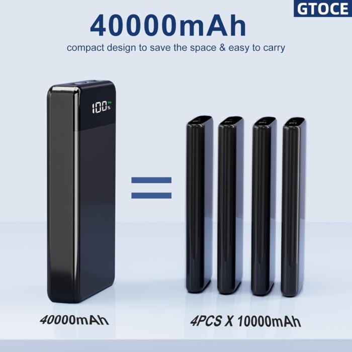 GTOCE Portable Charger,40000mAh Power Bank with 22.5W Fast Charging LED Digital Display Battery Pack with 6 Outputs 2 Inputs, Type C Powerbank Portable Charger for iPhone 16 pro Samsung AirPods,Black - Image 7