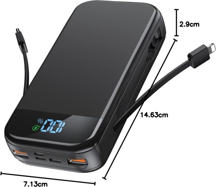 Portable Charger 32000mAh, BLJIB 22.5W QC 3.0 PD 20W Smart LED Display Fast Charging Built in Cables Power Bank, External Battery Pack Charge 5 Devices Compatible with Cellphones (Black) - Image 8