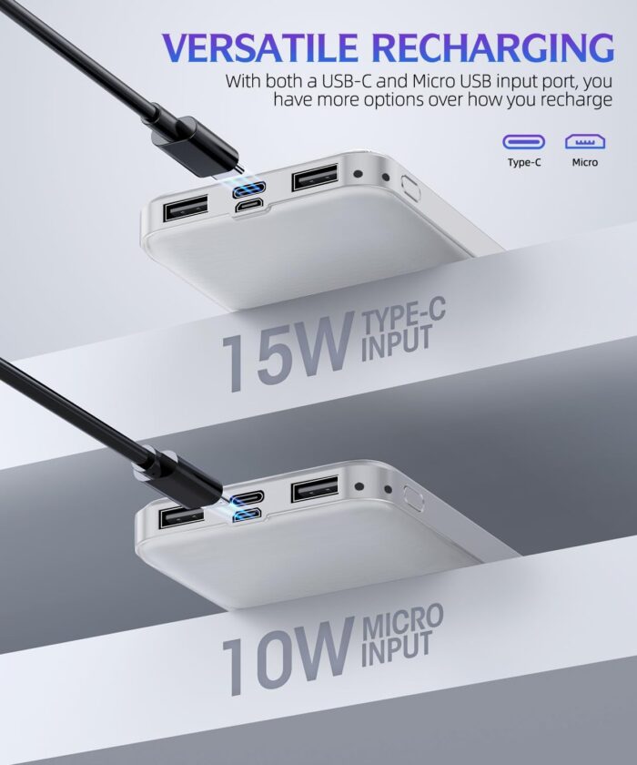 Portable-Charger-Power-Bank - 2 Pack 15000mAh Dual USB Power Bank Output 5V3.1A Fast Charger Portable Charger Compatible with Smartphones and All USB Devices (Deep Black and White) - Image 4