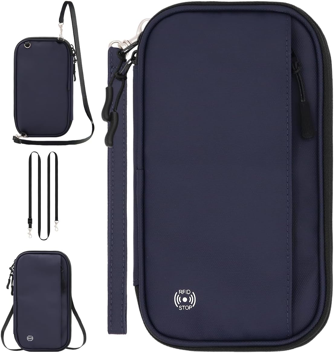 Passport Holder for Travel HADEEONG Blue Passport Travel Organizer Family Travel Document Organizer with RFID Blocking Passport Wallet Pouch for Men Women Airplane Cruise Travel Essentials