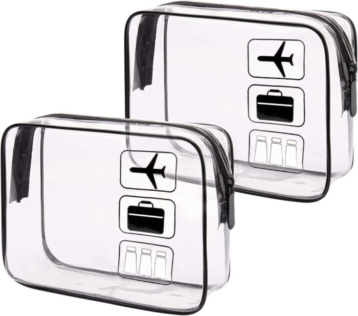 2 Pack TSA Approved Liquids Bags Clear Travel Toiletry Bag Waterproof Carry-on Toiletries Bag with Zipper for Women Men Airport Airline