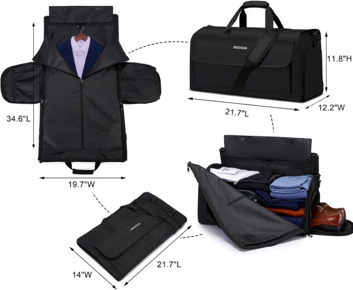 Garment Bags for Travel Large Suit Bag for Men Convertible Garment Duffle Bag for Men Women with Shoes Compartment, Carry On Garment Duffel Bag 2 in 1 Hanging Dress Suitcase Suit Travel Bags, Black - Image 2