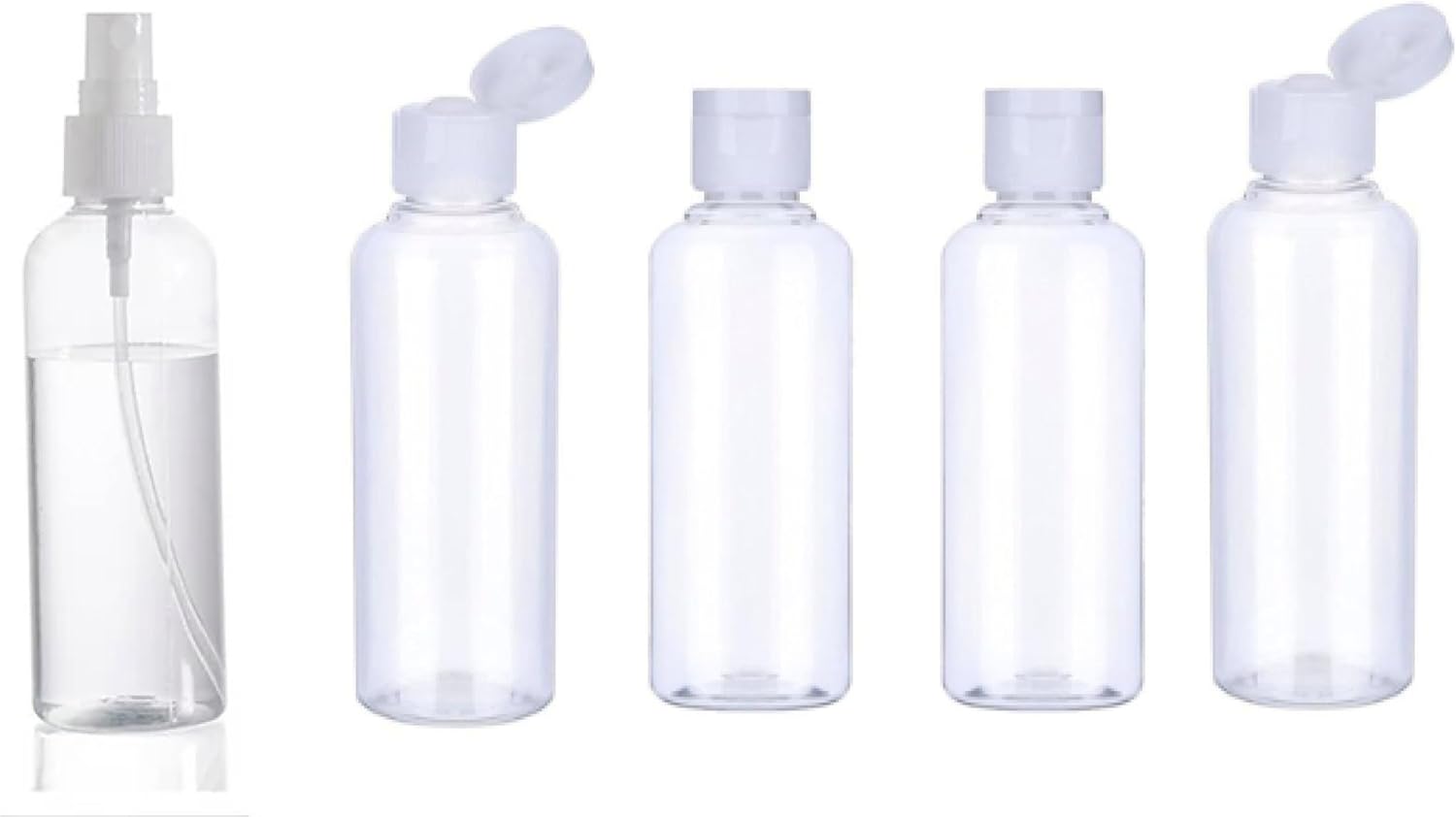 5-PACK Clear Plastic Travel Bottles, 100ml Set for Toiletries, Leak Proof Cosmetic Travel Container, Refillable Travel Sized Bottles, Empty Squeeze Bottles for Shampoo, Conditioner, Lotion, Liquids