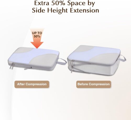 Compression Packing Cubes Travel Organizer,Travel Packing Cubes Compressible for Carry on Luggage Lightweight Expandable Luggage Travel Accessories,8 Set, Beige