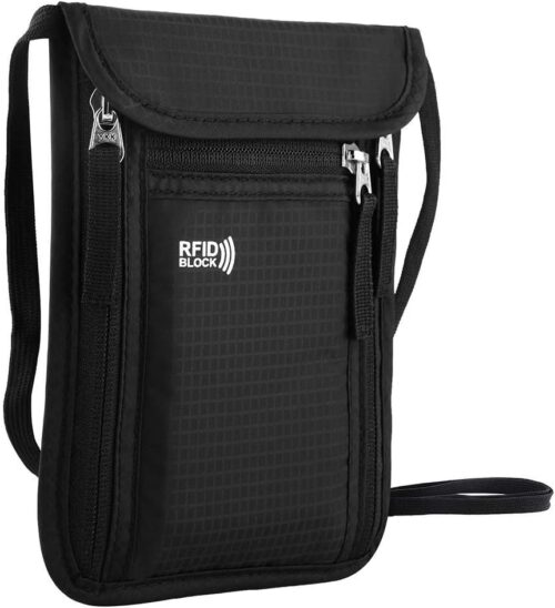 KEAFOLS Travel Pouch Neck Wallet RFID Blocking Passport Holder Organizer Case with Hindden Pocket for Men or Women