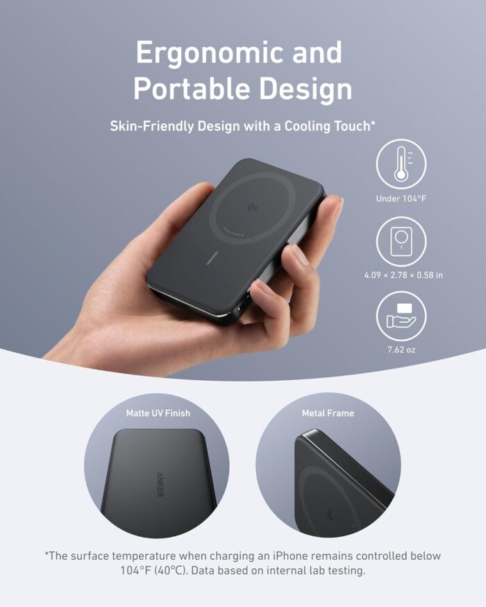 Anker MagGo Power Bank, Ultra-Slim 10,000mAh Magnetic Battery Pack, Qi2 Certified 15W Ultra-Fast MagSafe Compatible Portable Charger, Ergonomic Design, for iPhone 17/16/15/14/13/12 Series Only - Image 4