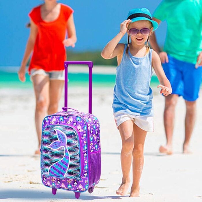 Kids Suitcase with Wheels for Girls, Mermaid Rolling Luggage for Toddler Children - Image 3