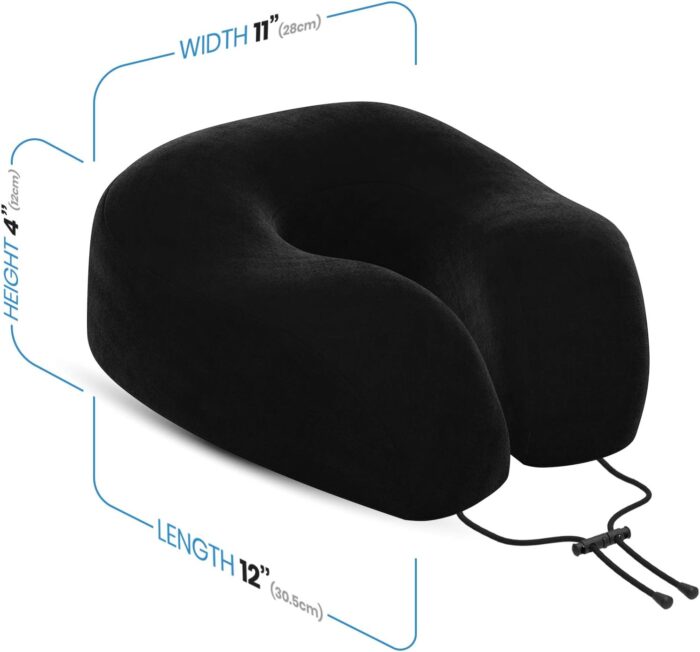 Everlasting Comfort Memory Foam Travel Pillow - Airplane Neck Rest & Plane Accessories (Black) - Image 4