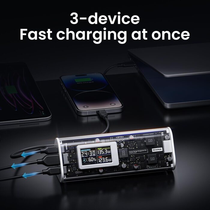 SHARGEEK 170 Power Bank, 170W Output 24,000mAh Portable Charge with Smart Display, IP66 Waterproof with 3 Port Compatible with iPhone 15/14/13 Series, Samsung, MacBook, and More - Image 6