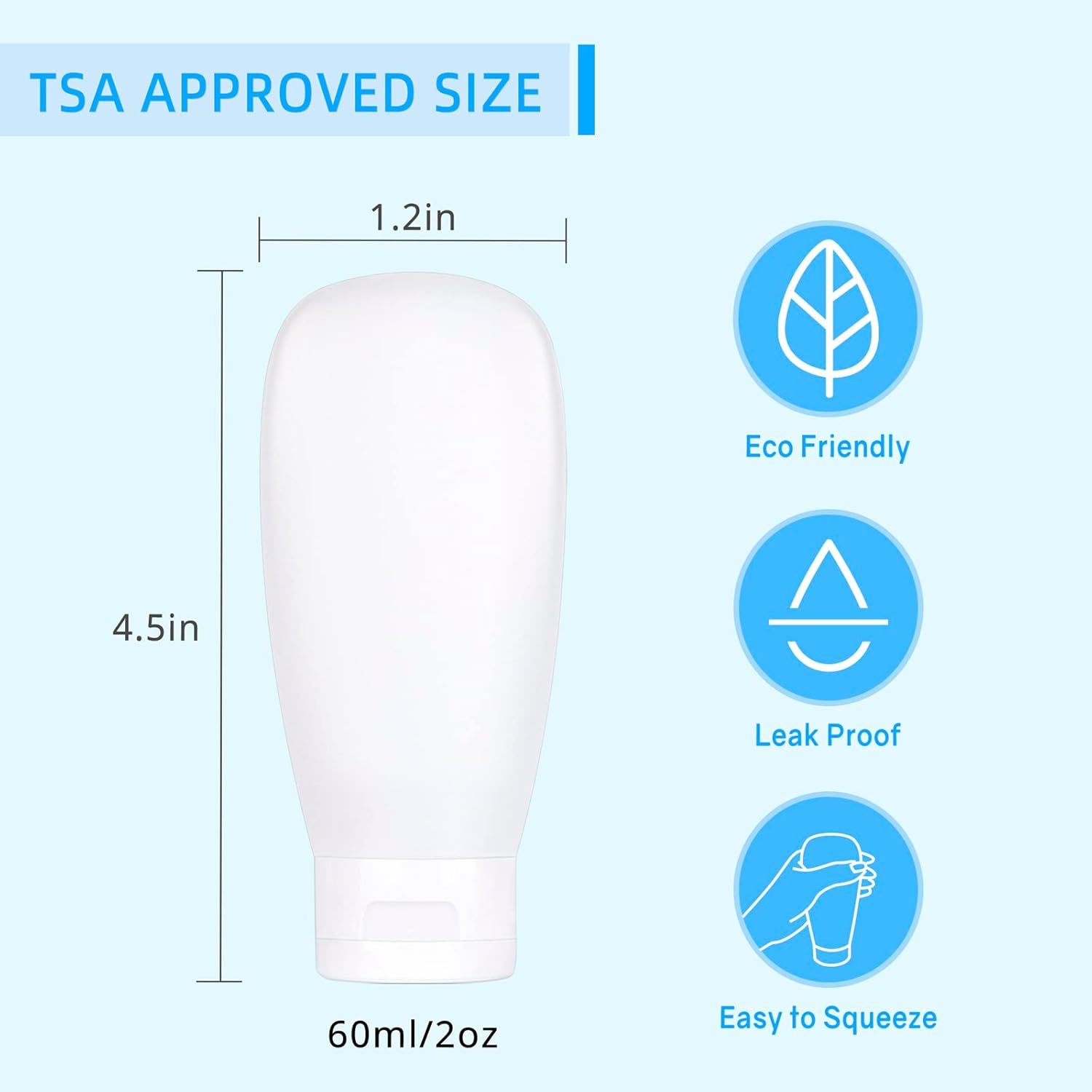 TSA Approved Travel Bottles Set for Toiletries Travel Size Containers Kit 4 Pack Portable Leak Proof Refillable Squeeze Cosmetic Airplane Essential Shampoo Hair Conditioner Body Lotion Bath Shower Gel - Image 3