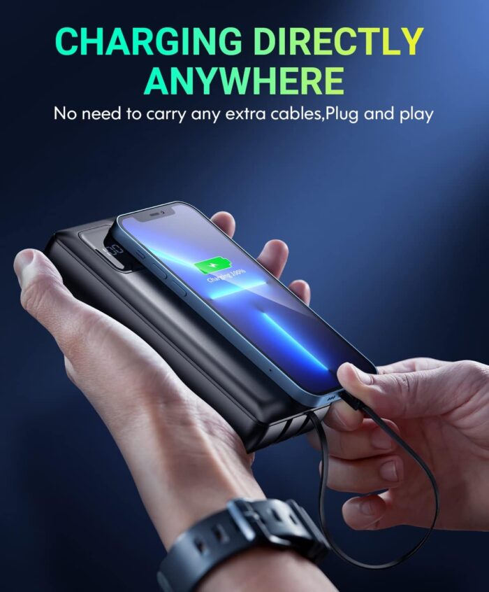 Power-Bank-Portable-Charger - 40000mAh Power Bank Support PD 30W and QC4.0 Fast Charging wiht Built-in 2 Output Cable and LED Display for iPhone and Android Phones and Most Electronic Devices - Image 7