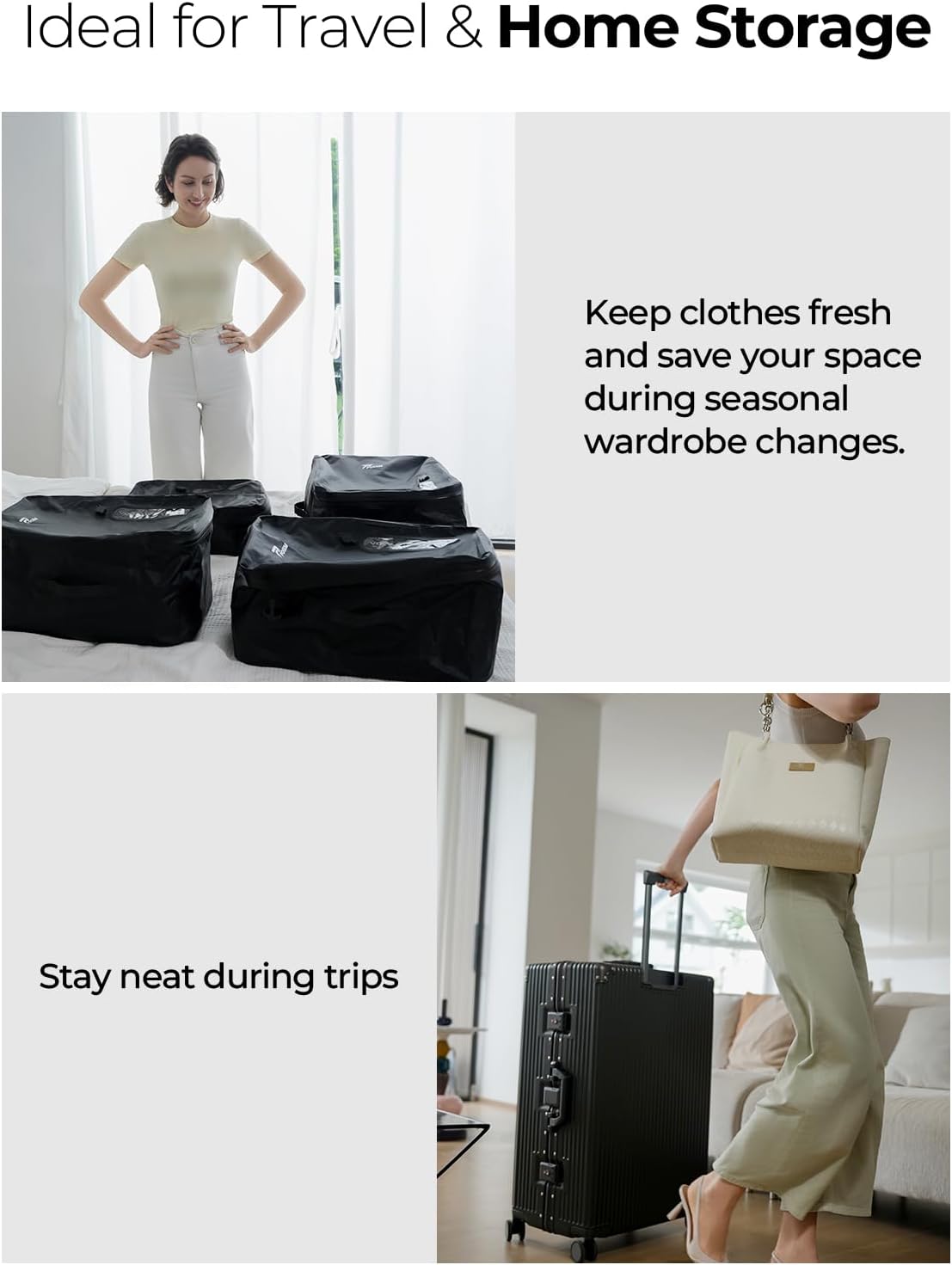 POIXM Vacuum Bags for Travel with Wireless Pump, 180° Open Zipper, IP67 Waterproof, Reusable Space Saver Compression Bags for Backpack, Suitcase, Home Storage(2 Pack + Pump) - Image 8