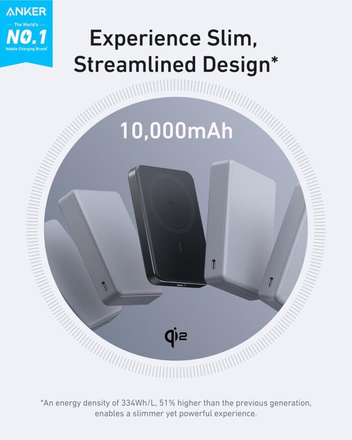 Anker MagGo Power Bank, Ultra-Slim 10,000mAh Magnetic Battery Pack, Qi2 Certified 15W Ultra-Fast MagSafe Compatible Portable Charger, Ergonomic Design, for iPhone 17/16/15/14/13/12 Series Only - Image 2