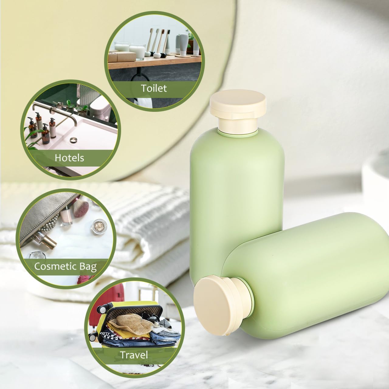 Kichvoe 300ML Refillable Shampoo Conditioner Bottle Squeeze Bottles with Flip Cap Green Shower Bottles Plastic Travel Bottles for Lotion-3PCS - Image 4