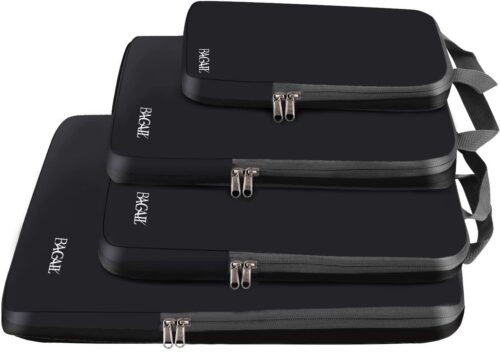 BAGAIL 4 Set Compression Packing Cubes Travel Expandable Packing Organizers(Black,4 Set）
