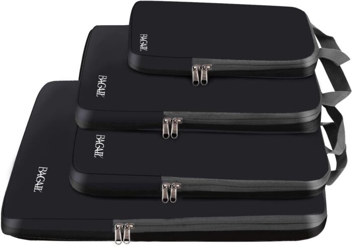 BAGAIL 4 Set Compression Packing Cubes Travel Expandable Packing Organizers(Black,4 Set）