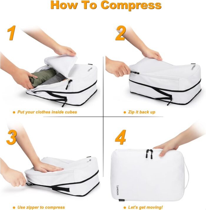 Compression Packing Cubes, Lumesner 8 Set Travel Packing Cubes for Carry on Suitcases, Compression Suitcase Organizers Bag Set & Travel Cubes (8-piece, White) - Image 4